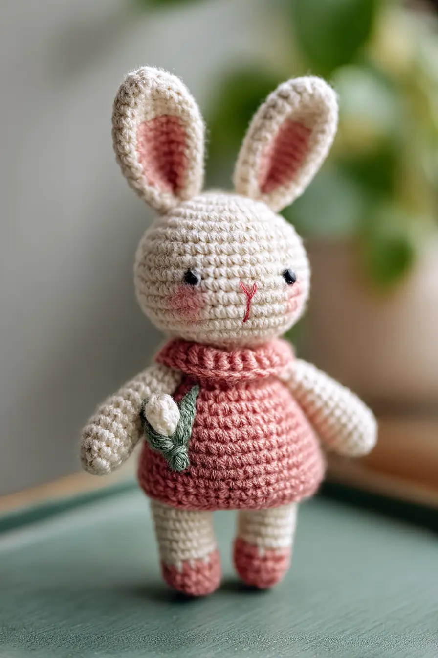 ## Small Crochet Bunny Amigurumi — Cotton Doll Pattern (5.5 in / 14 cm)