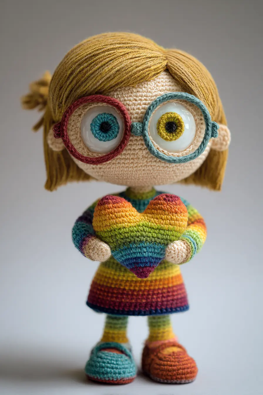 Rainbow Heart Amigurumi Doll with Glasses — Crochet Pattern & Materials