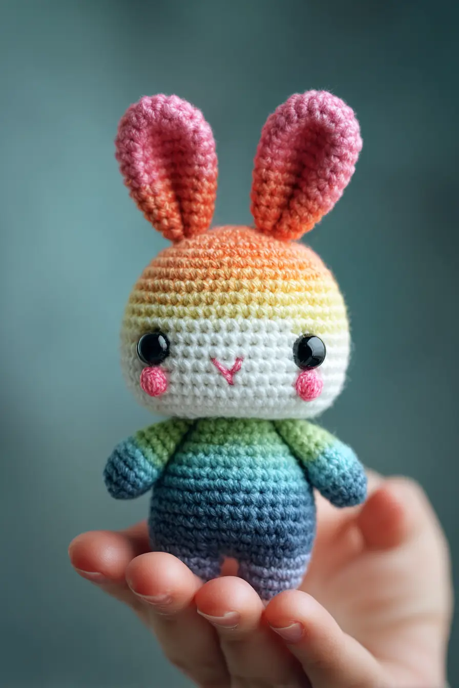 Rainbow Gradient Amigurumi Bunny — Small Crochet Plush Pattern