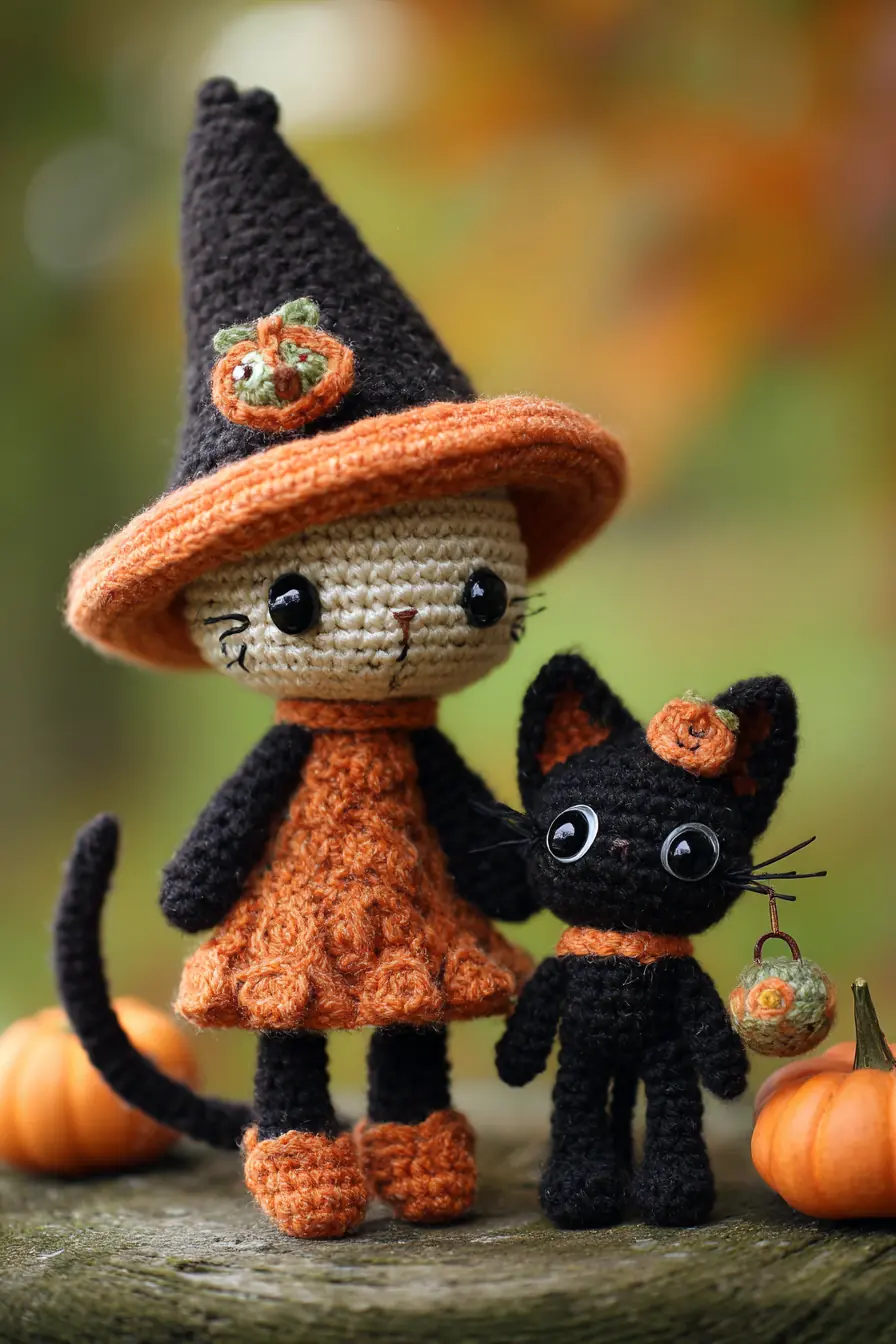 Halloween Witch and Black Cat Amigurumi — Crochet Pattern, Materials & Tips
