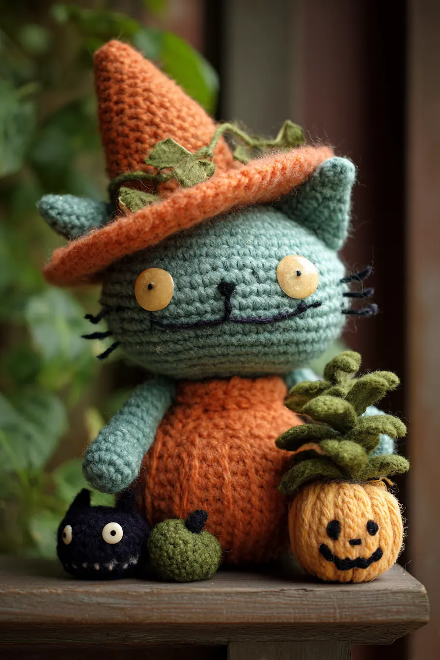 Halloween Witch Cat Amigurumi — Crochet Pumpkin Cat with Hat & Accessories