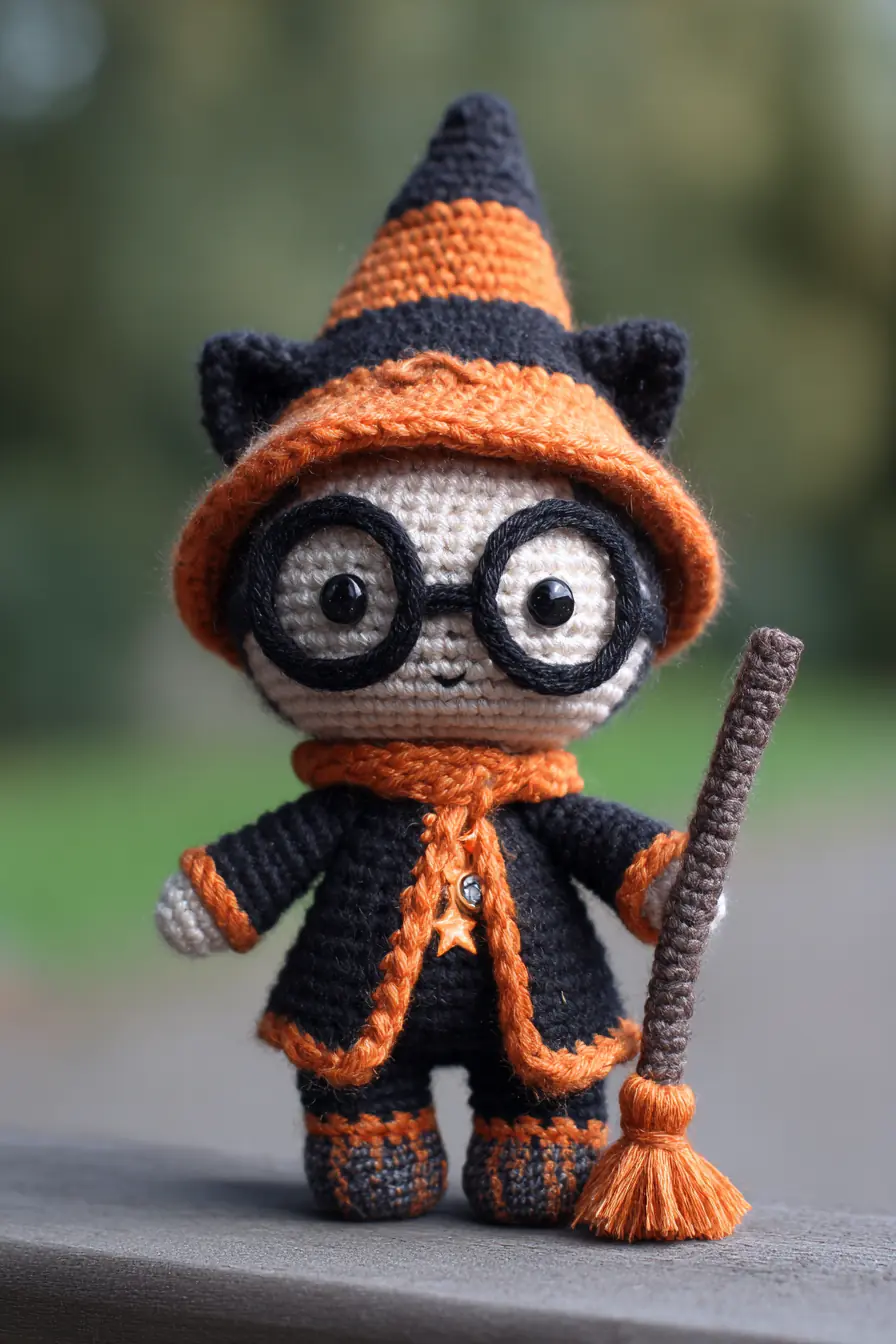 Halloween Witch Amigurumi Crochet Pattern — Orange & Black Mini Doll