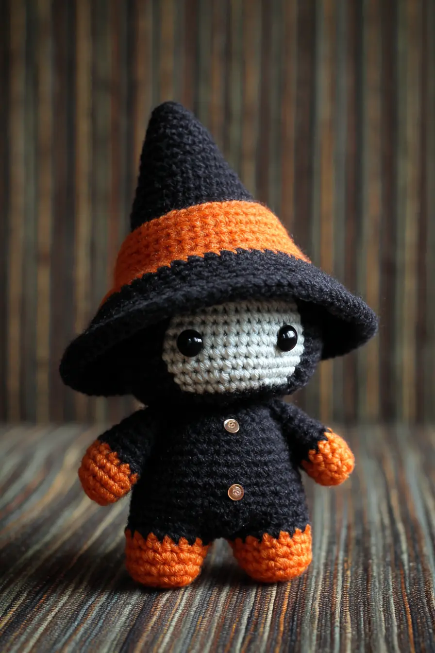 Halloween Witch Amigurumi Crochet — Black & Orange Mini Doll (Pattern Tips)
