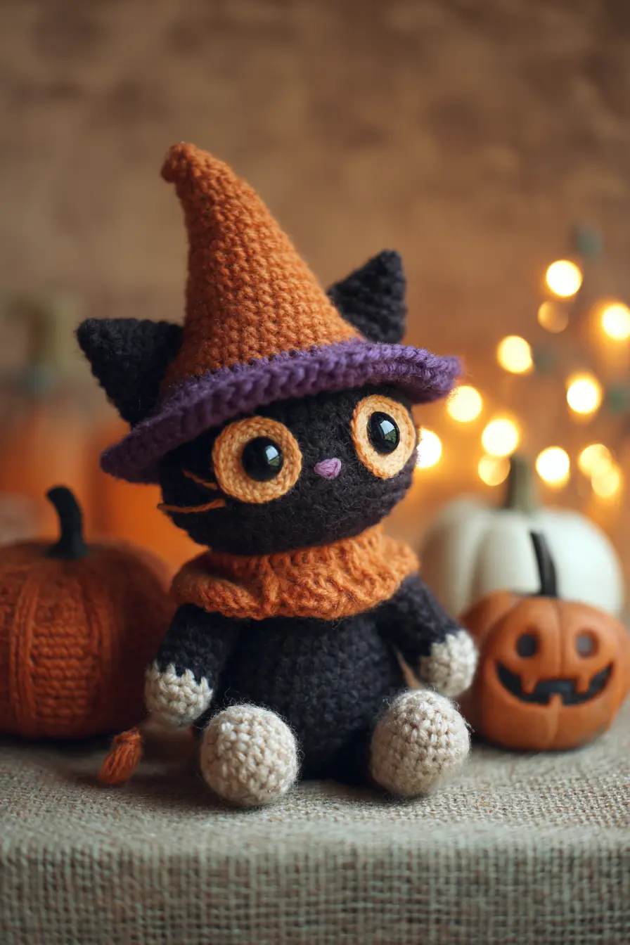 Halloween Black Cat Amigurumi — Crochet Witch Hat Plush Pattern