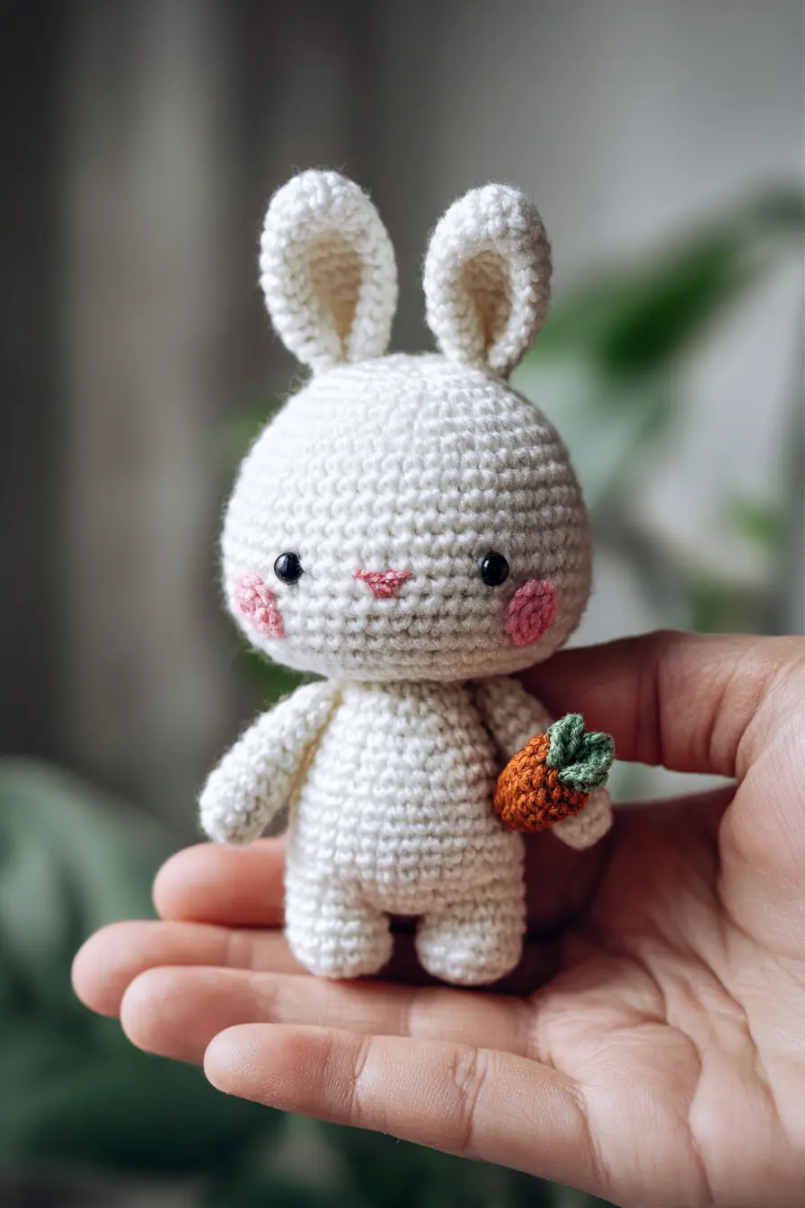 Palm-Sized White Bunny Amigurumi with Crochet Carrot — Materials & Tips