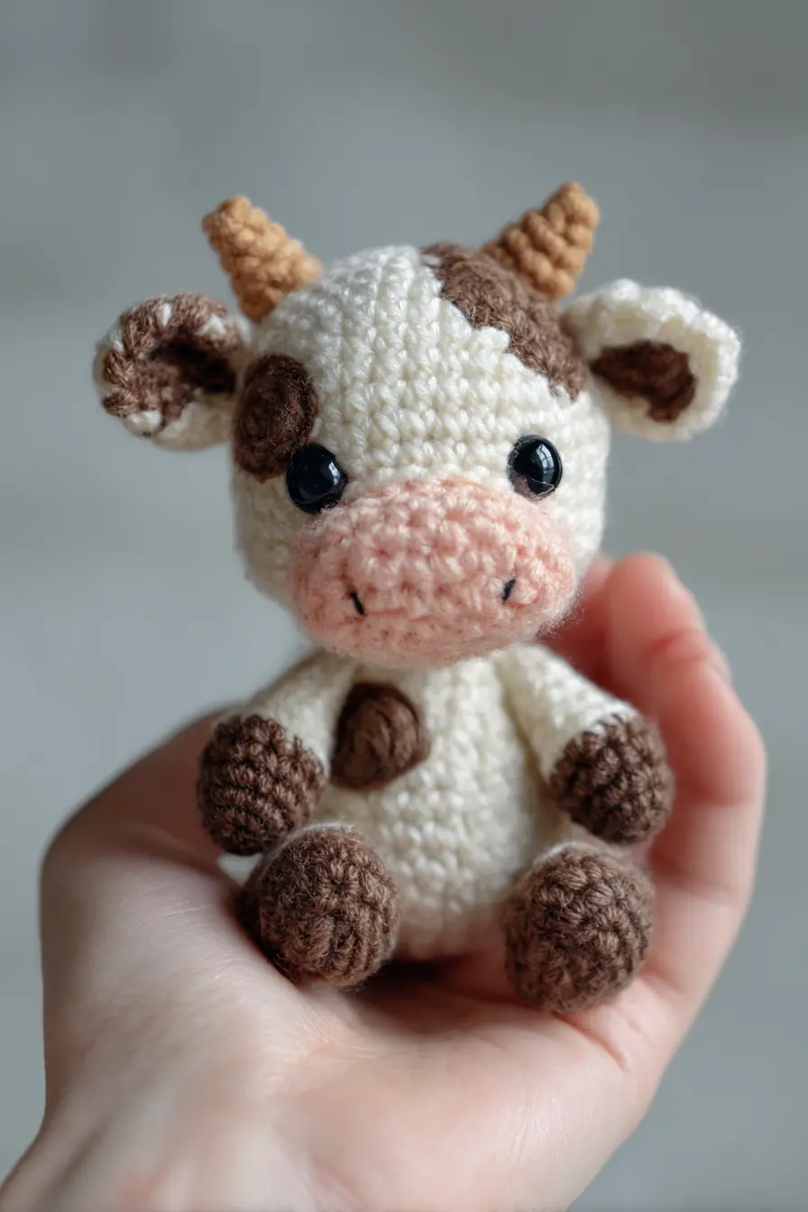 Palm-Sized Amigurumi Cow — Crochet Toy Pattern, Materials & Safety