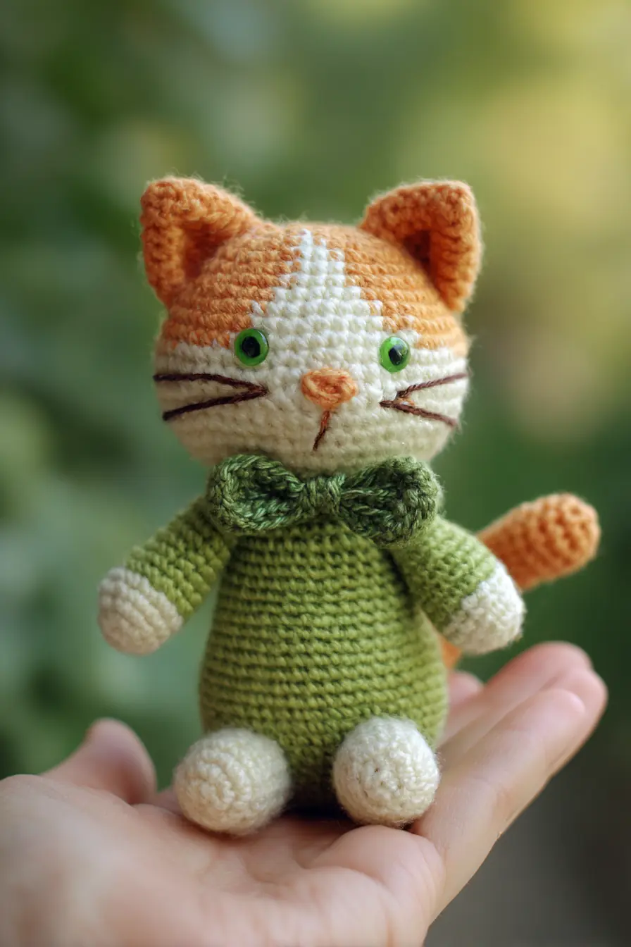Handheld Ginger Cat Amigurumi — Small Crochet Toy (DK/Worsted Yarn)