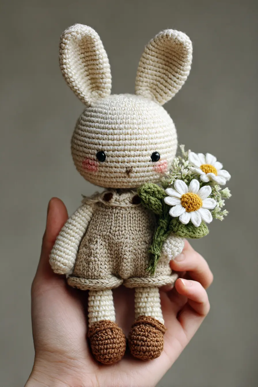 Handheld Amigurumi Bunny with Daisy Bouquet — Crochet Pattern Essentials
