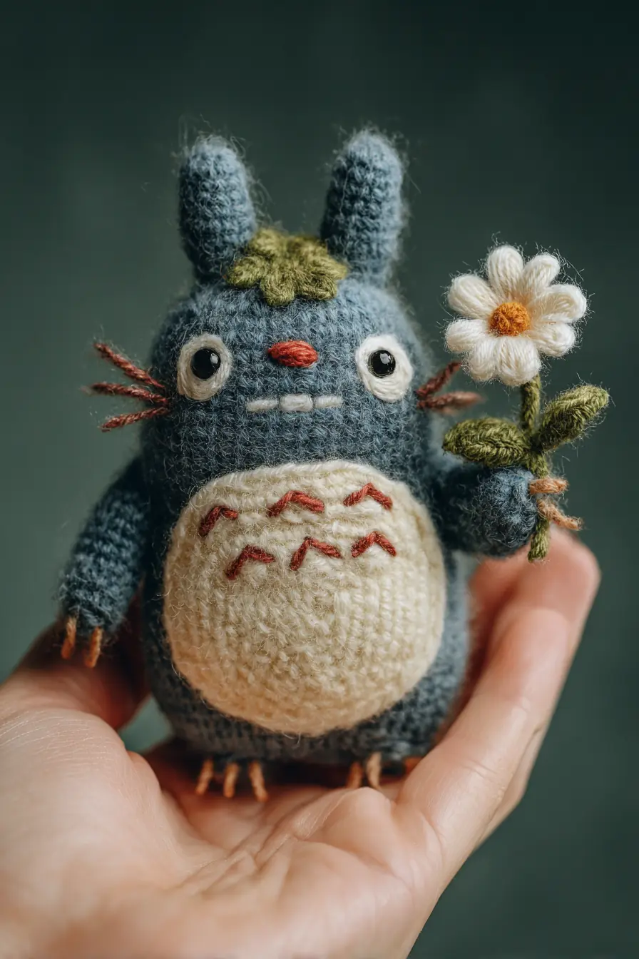 Handheld Totoro-Style Amigurumi Crochet Toy with Flower — Pattern Tips