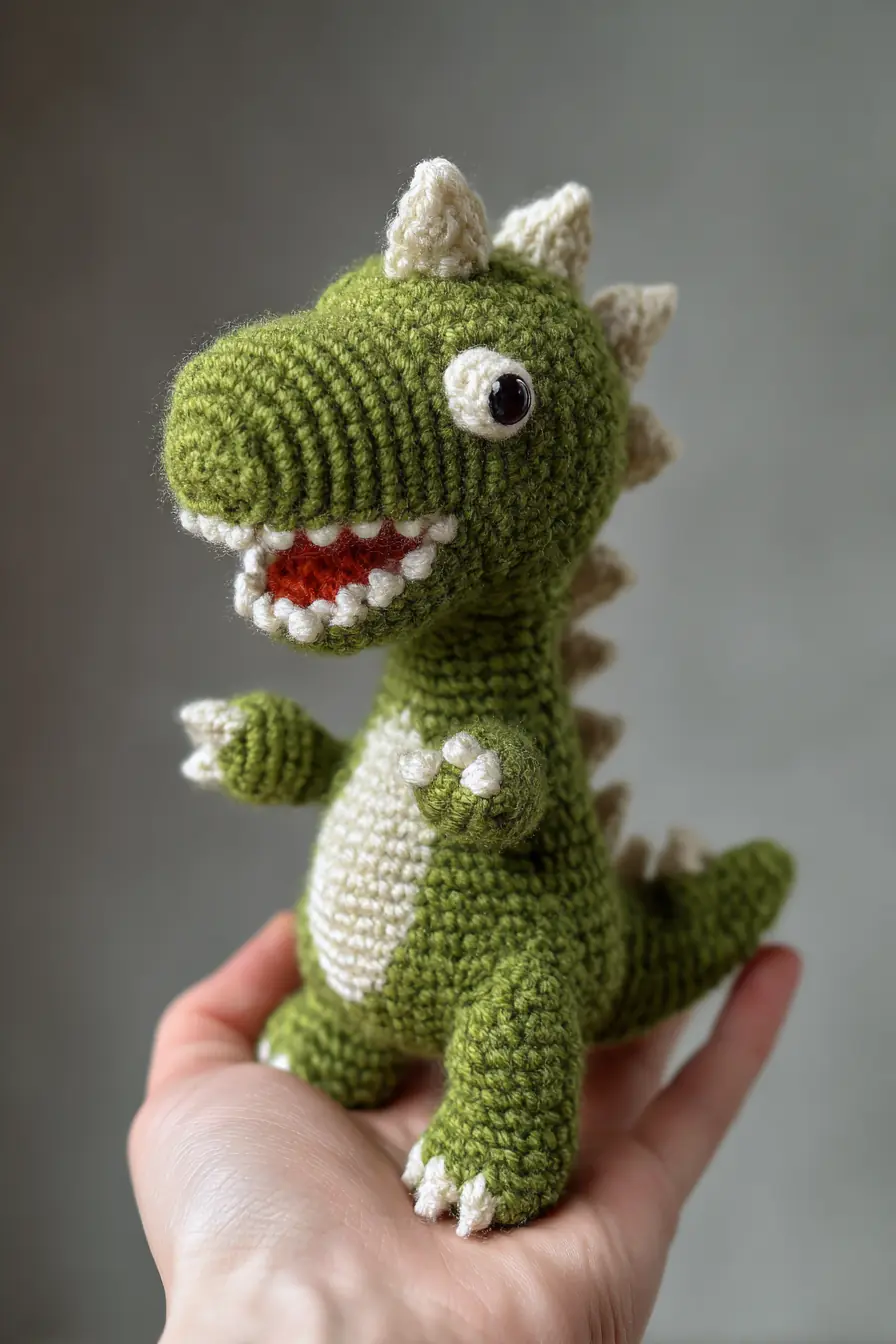 Handheld Crochet T-Rex Amigurumi — Worsted Yarn & Single Crochet