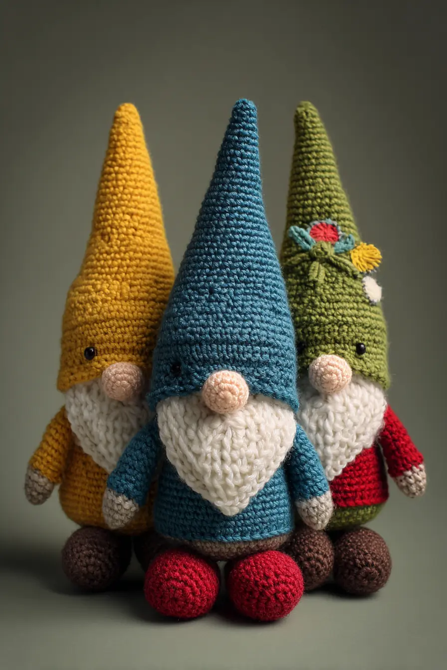 Handmade Amigurumi Gnome Trio Crochet Pattern — Cotton Yarn & Basic Stitches