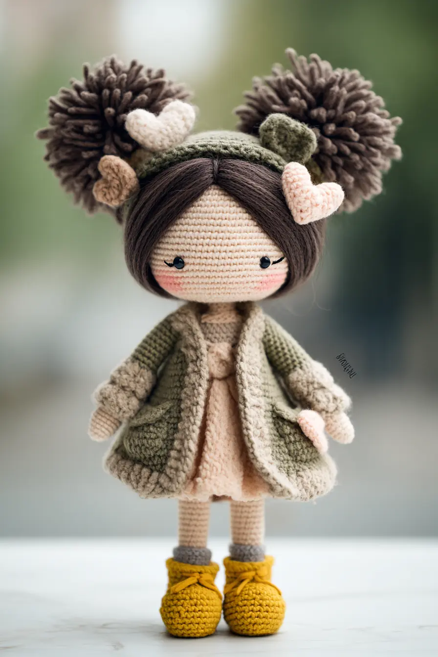 Handmade Amigurumi Doll Pattern — Pom-Pom Hair, Cozy Coat & Boots