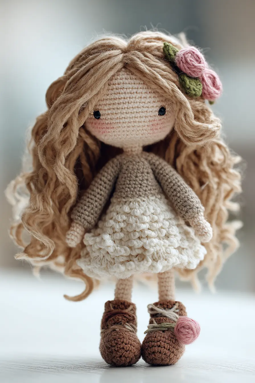 Handmade Amigurumi Doll Pattern: Crochet Girl with Bobble Skirt & Yarn Hair