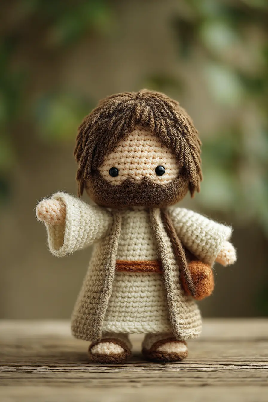 Handmade Amigurumi Doll Pattern: Crochet Robed Figure with Beard & Bag