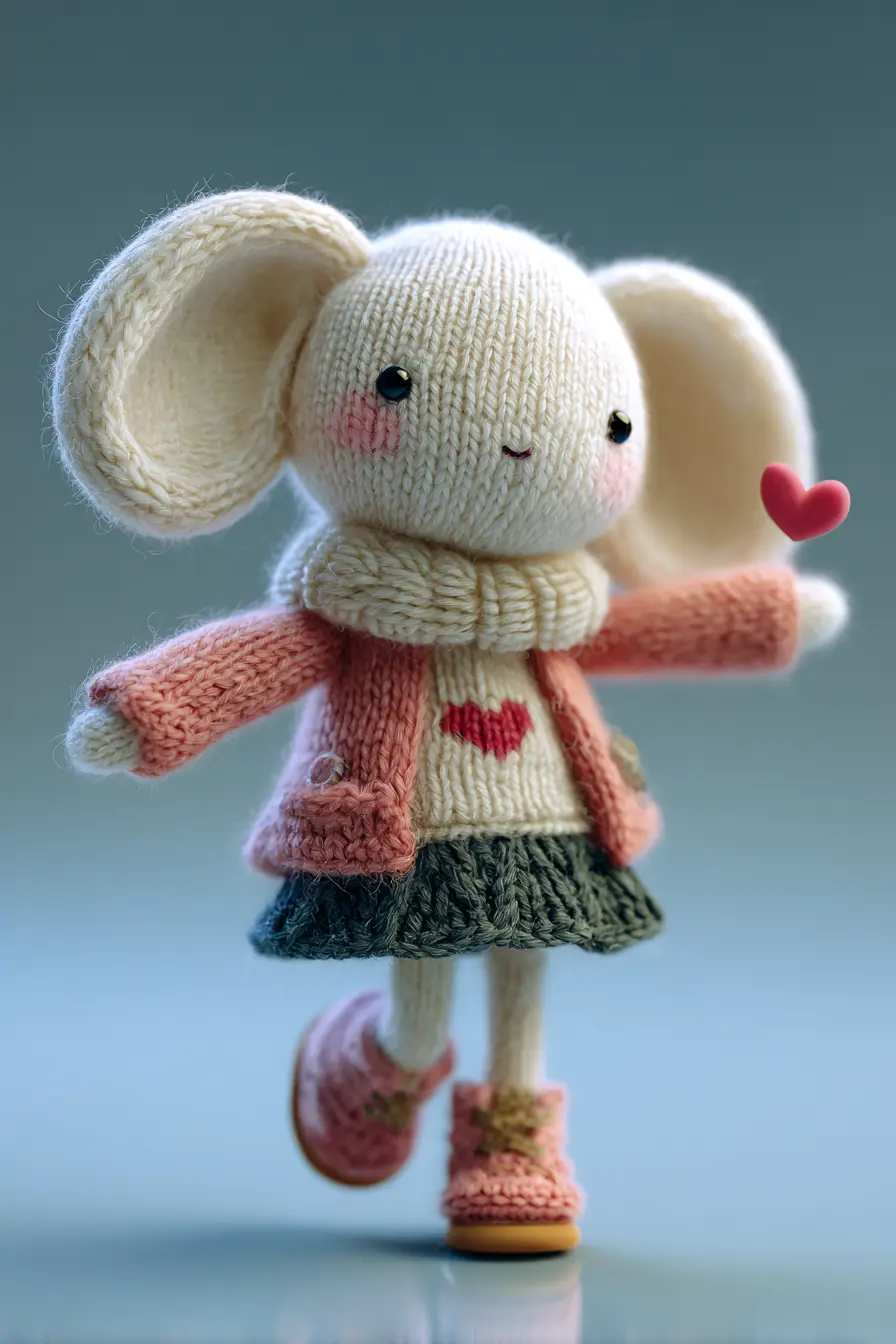 Handmade Amigurumi Long‑Ear Bunny Doll — Knitted/Crocheted Cute Plush with Heart