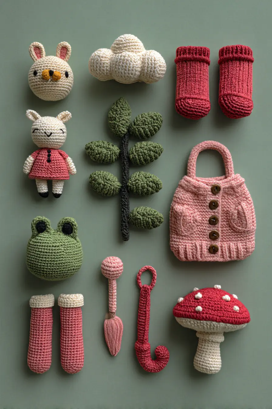 Handmade Amigurumi Forest Set: Bunny, Frog, Mushroom & Accessories (Crochet Pattern)