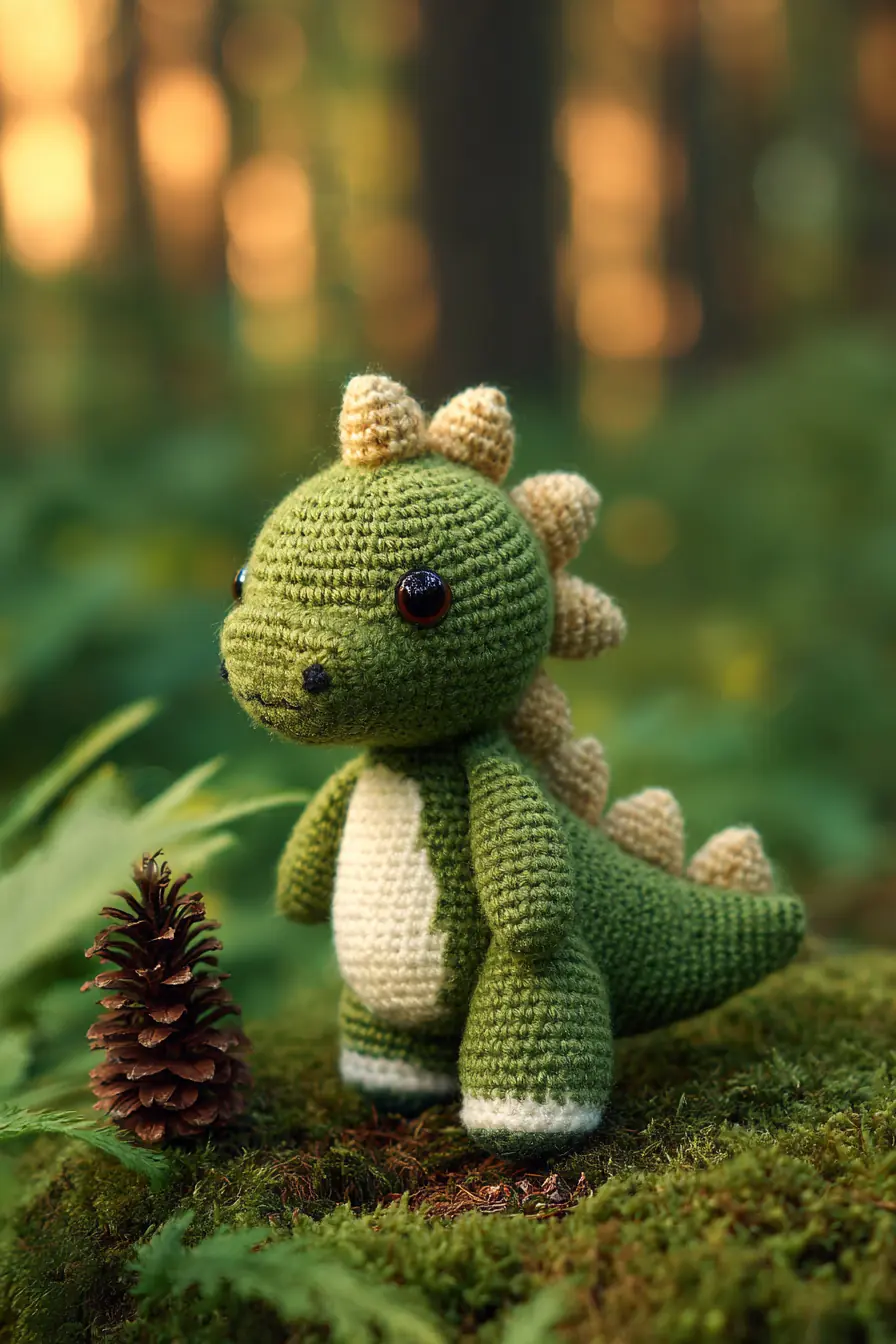 Handmade Crochet Dino Amigurumi - Green Stegosaurus Toy Pattern