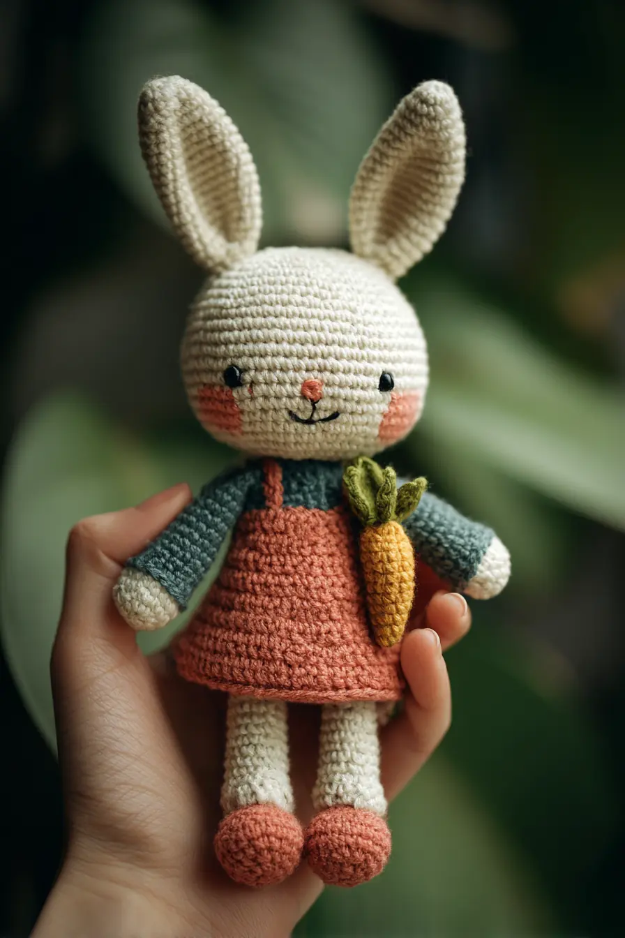 Handmade Crochet Bunny Amigurumi — Small Soft Toy with Mini Carrot