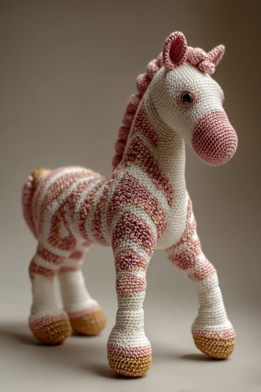Handmade Striped Amigurumi Horse — Cotton DK, Bobble Texture, Single Crochet