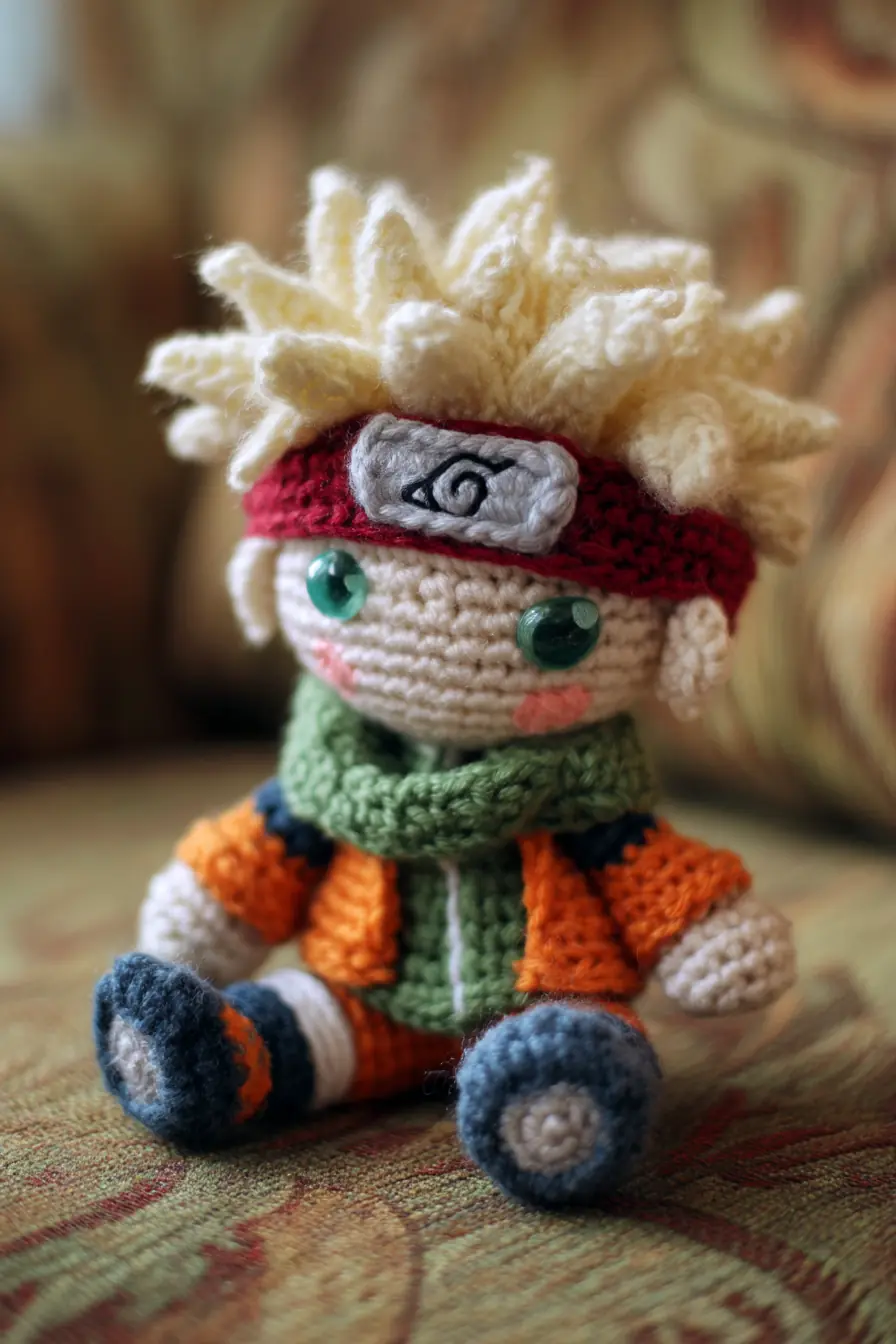 Naruto-Inspired Amigurumi Doll: Spiky-Haired Crochet Mini with Headband
