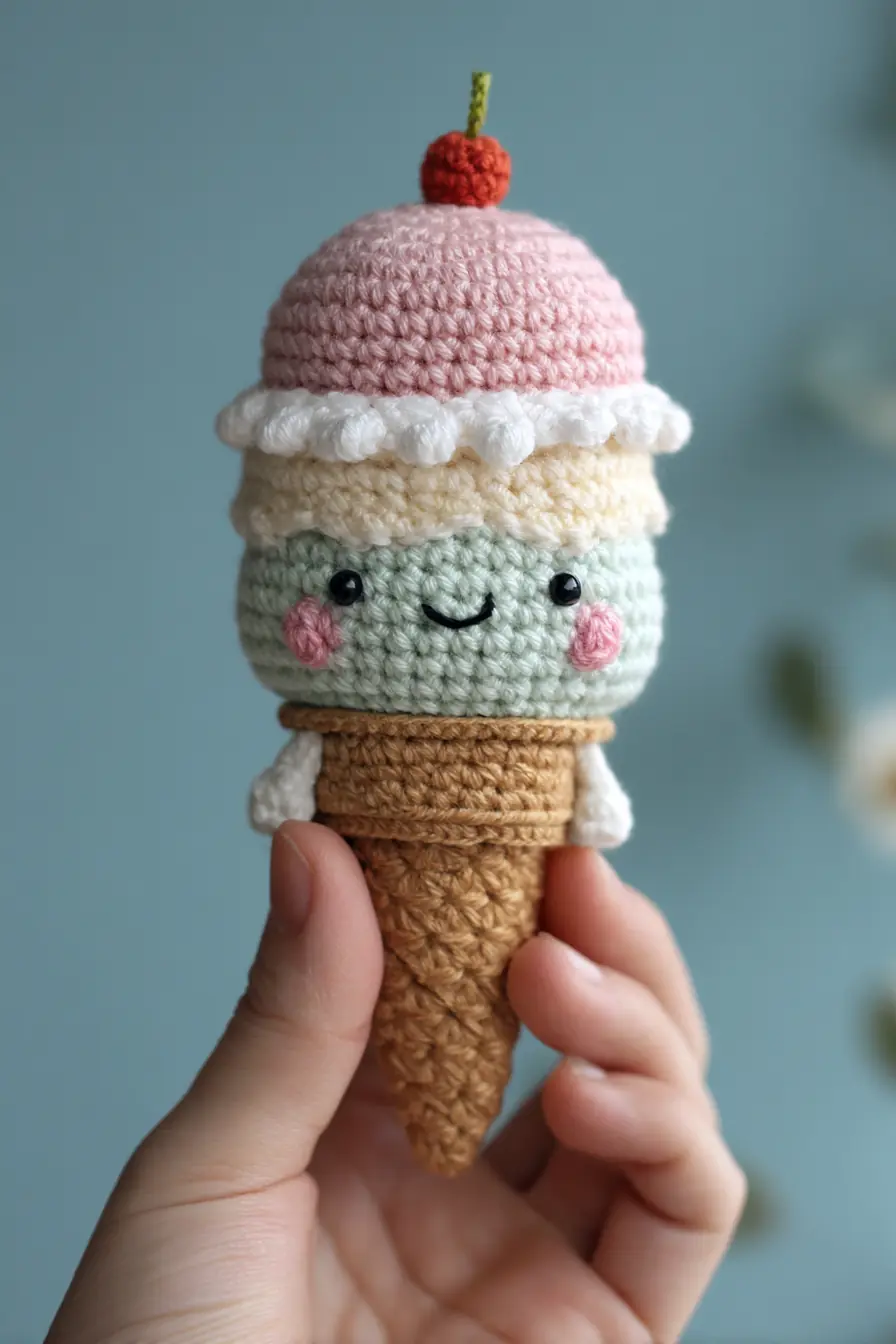 Kawaii Amigurumi Ice Cream Cone — Crochet Pattern (DK Yarn, 3.5 mm Hook)