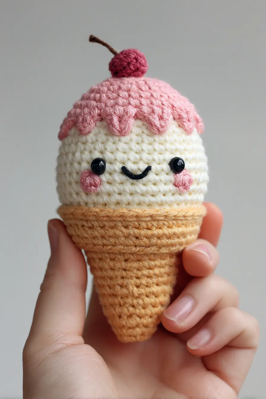 Kawaii Amigurumi Ice Cream Cone Crochet Pattern — Small Toy (approx. 4 in / 10 cm)