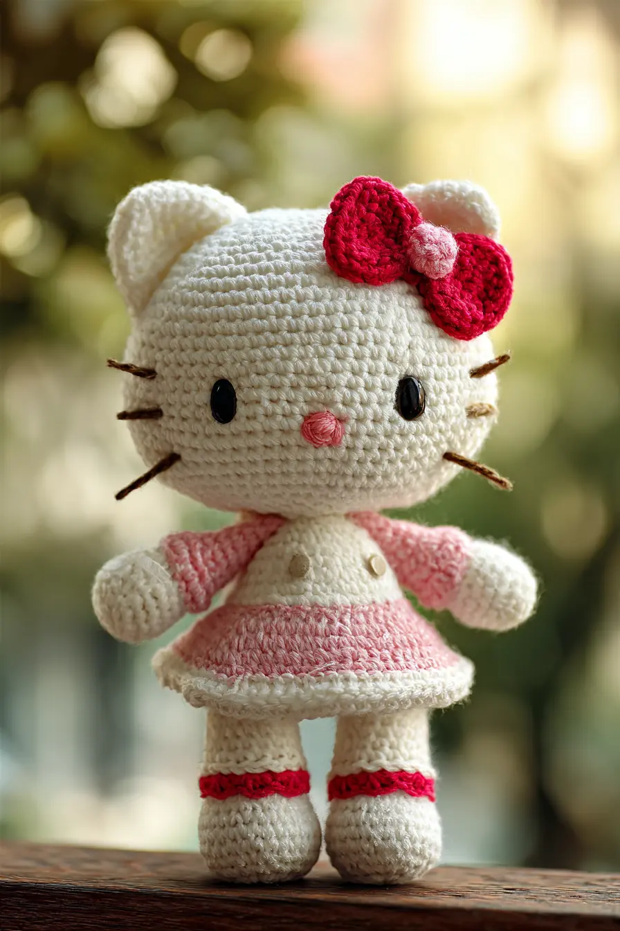 Kawaii Crochet Cat Amigurumi — Soft White Cat with Bow (8–10 in)
