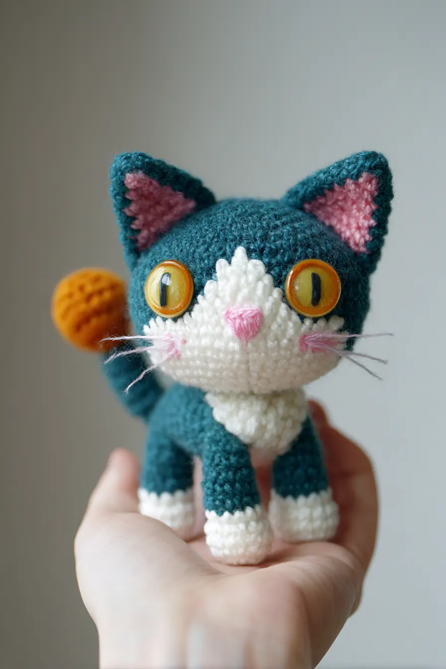 Teal & White Amigurumi Cat — Crochet Materials, Stitches, Size & Safety Tips
