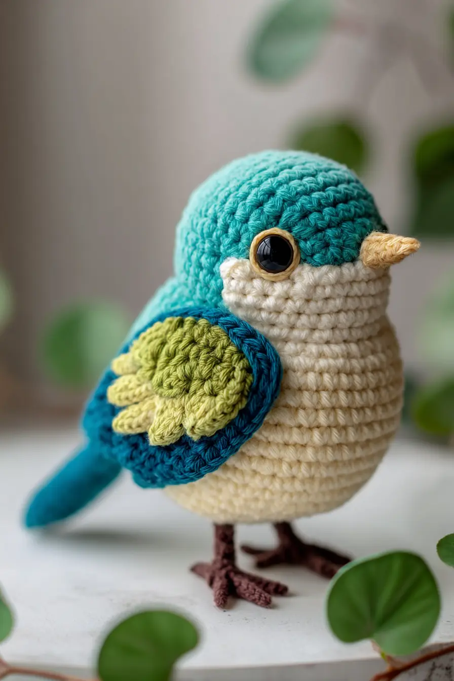 Teal & Cream Amigurumi Bird — Crochet Pattern (Worsted; ~12 cm tall)