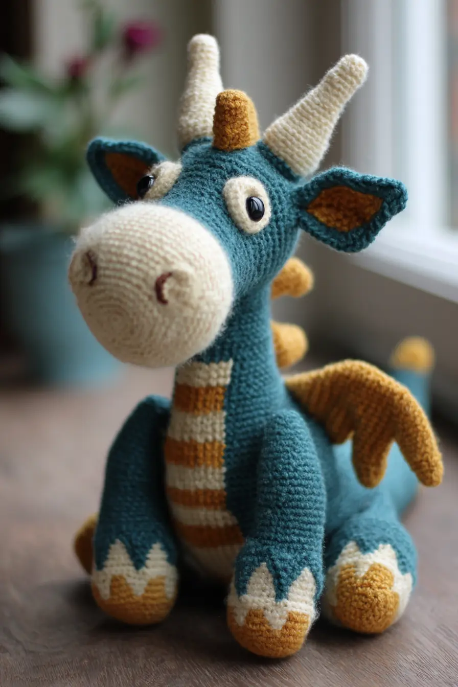Teal & Mustard Amigurumi Dragon — Crochet Pattern, Materials & Safe Tips