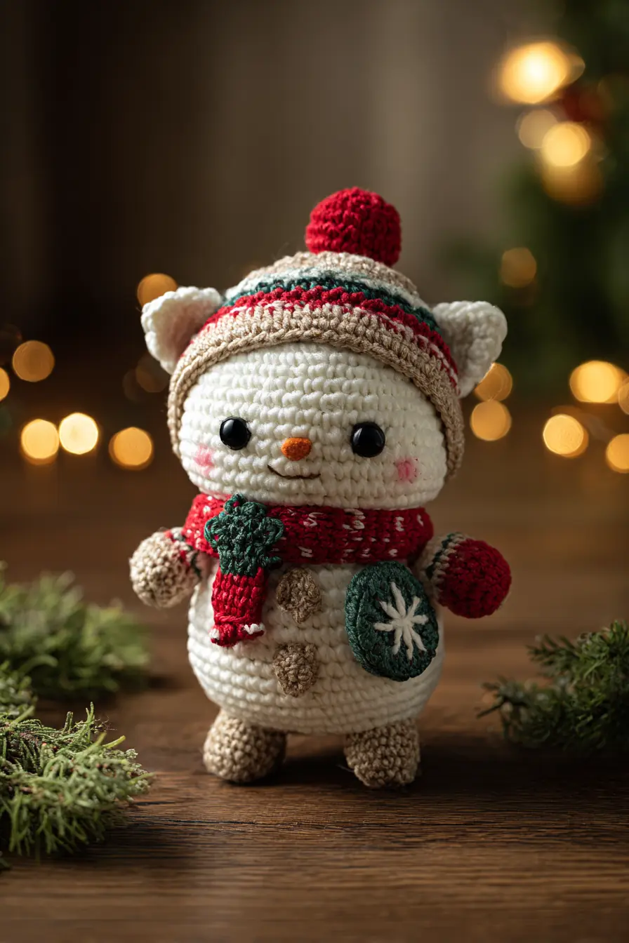 Festive Crochet Snowman Amigurumi Pattern — Hat, Scarf & Appliqué Details