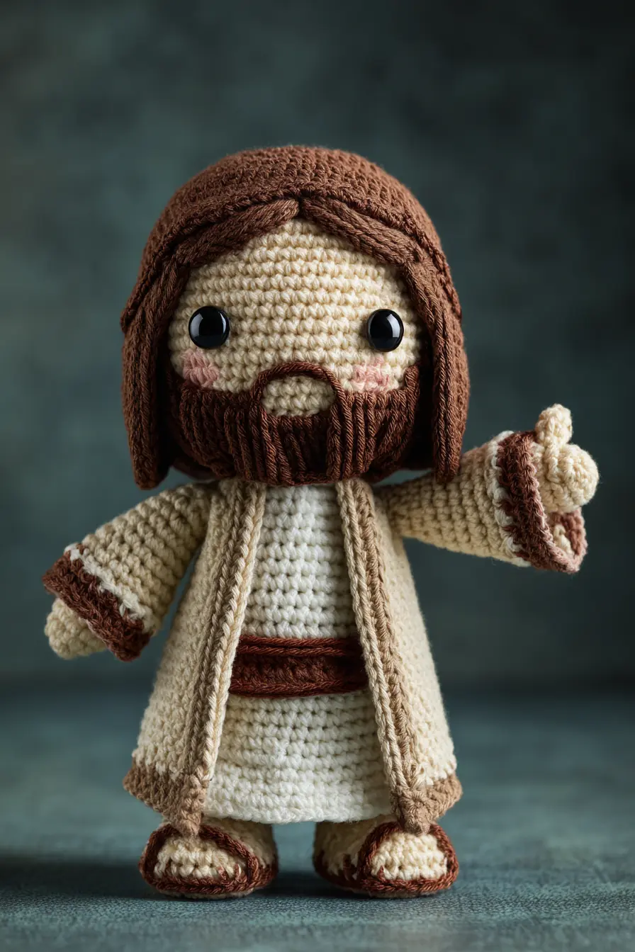 Neutral-Toned Bearded Amigurumi Doll Crochet Pattern — Robe & Beard Details