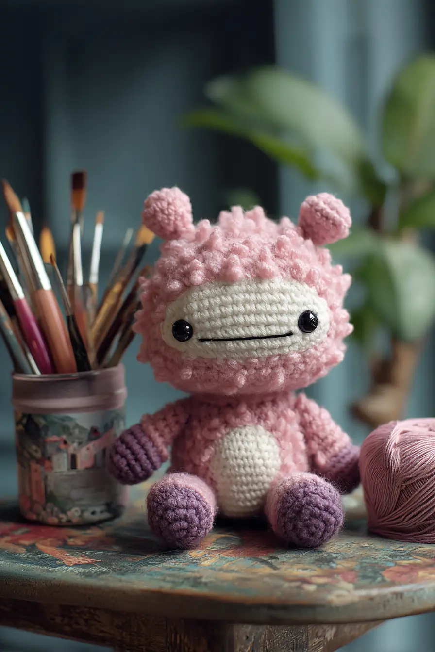 Textured Pink Amigurumi Monster Crochet Pattern & Materials Guide