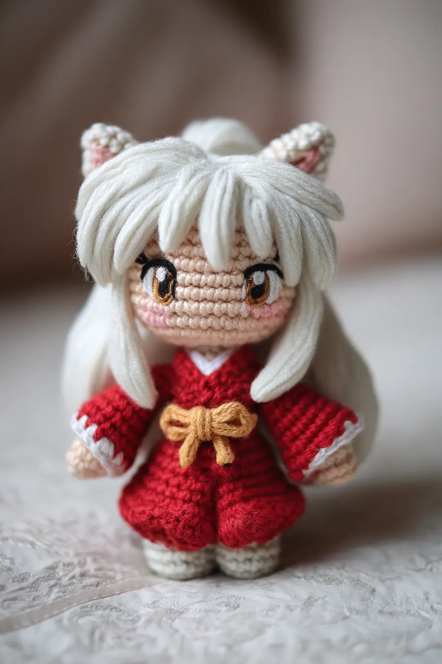 Chibi White‑Haired Amigurumi in Red Kimono — Crochet Doll Pattern