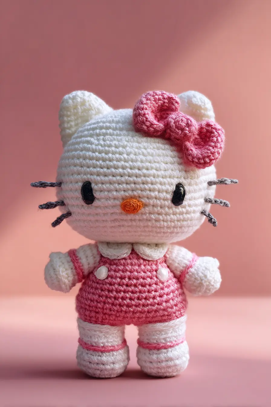 White Cat Amigurumi Crochet: Pink Bow & Dress — Materials, Stitches, Safety