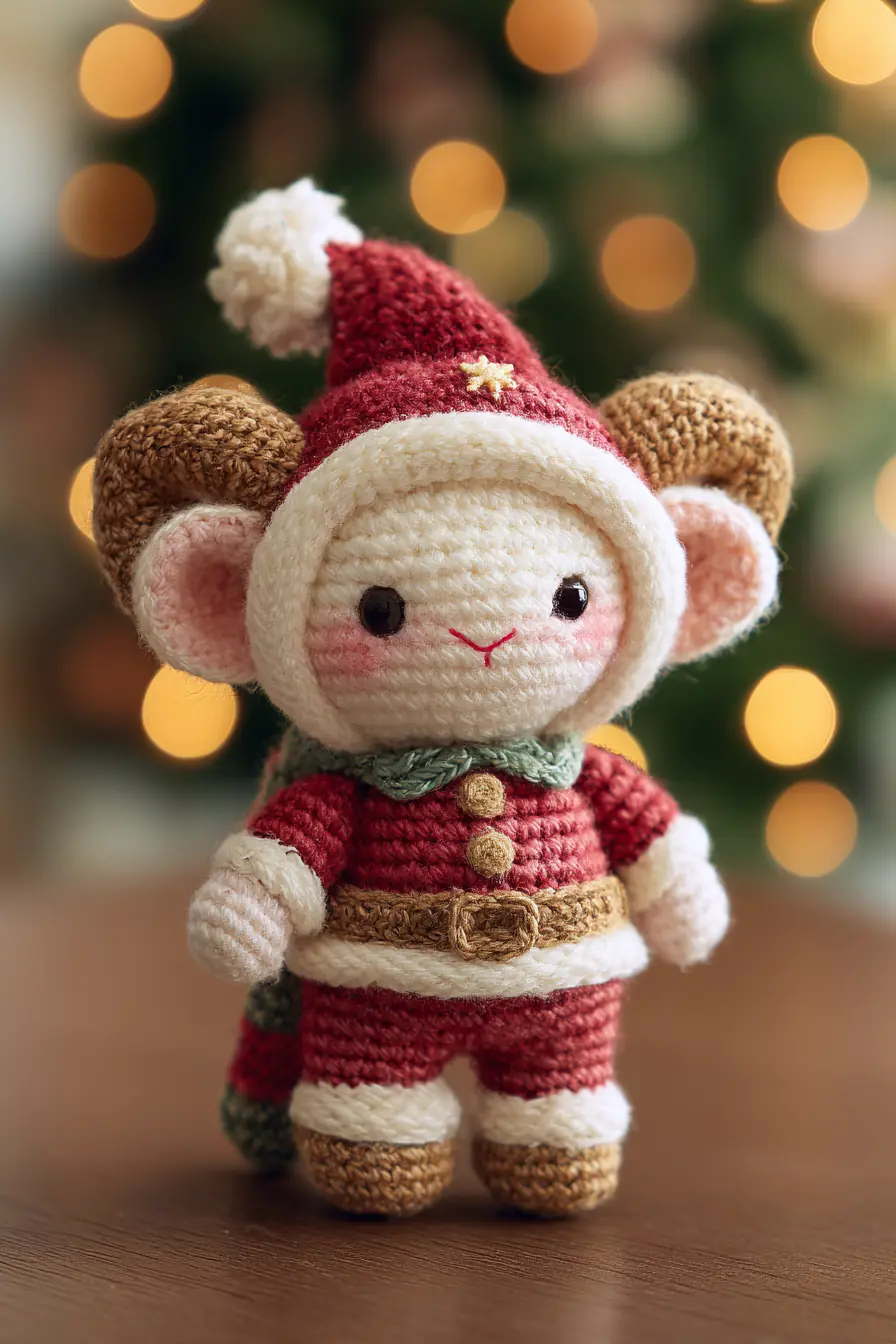 Christmas Ram Amigurumi: Santa Hat Crochet Pattern for Festive Plush