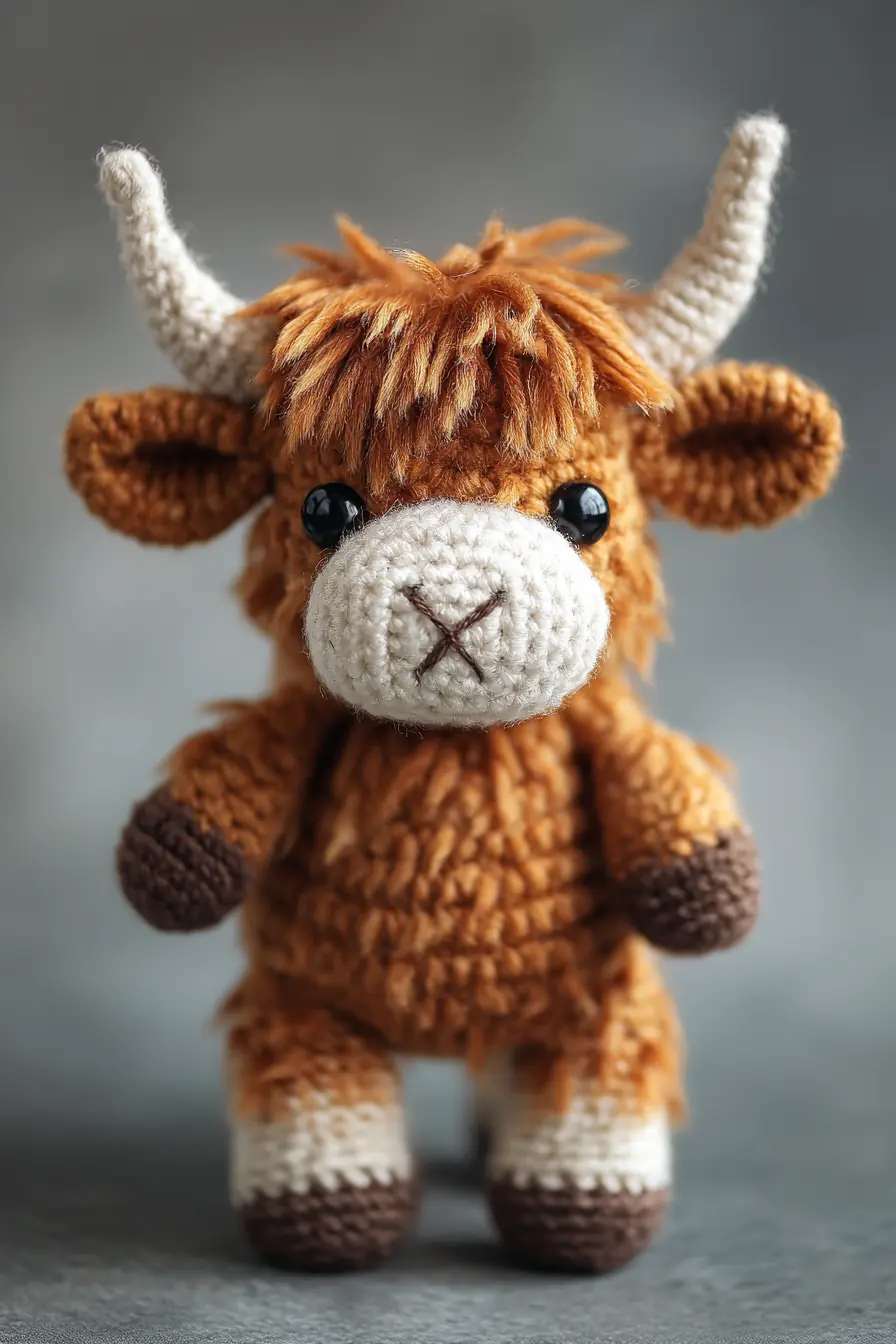 Highland Cow Amigurumi Crochet Pattern — Fluffy Calf (18–20 cm)