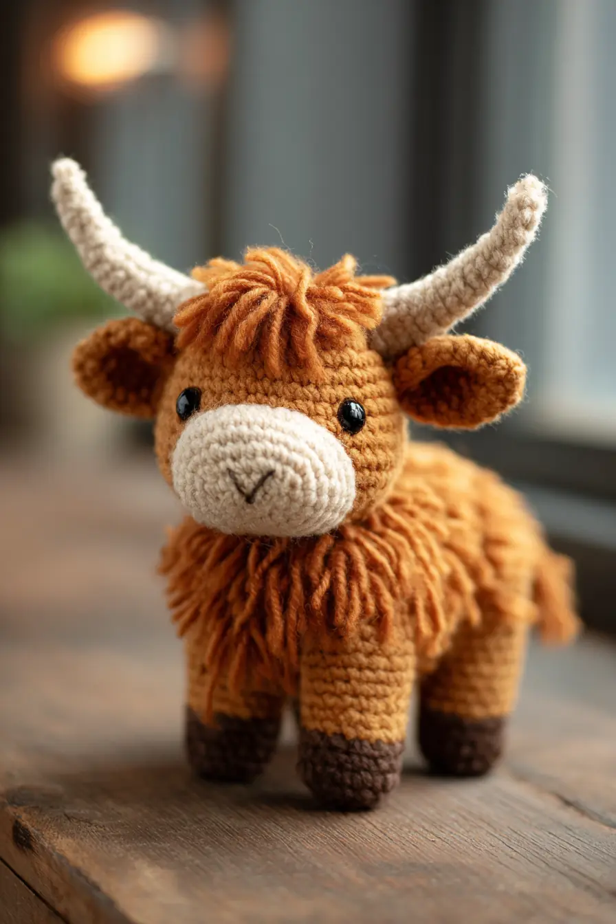 Highland Cow Amigurumi Crochet Pattern — Soft Wool Plush with Shaggy Fringe