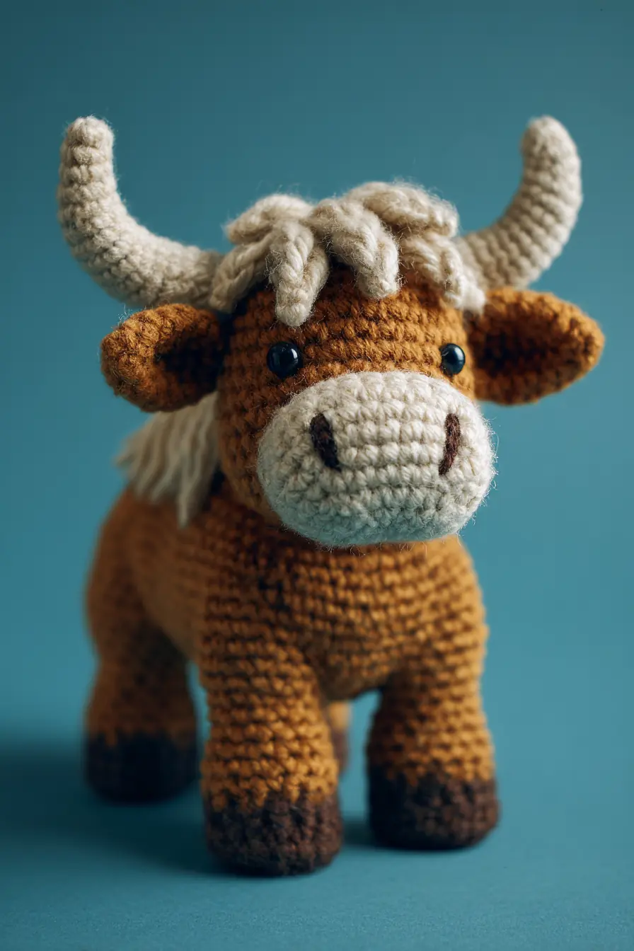 Highland Cow Amigurumi Crochet Pattern — Horned Plush Toy (Worsted Yarn)
