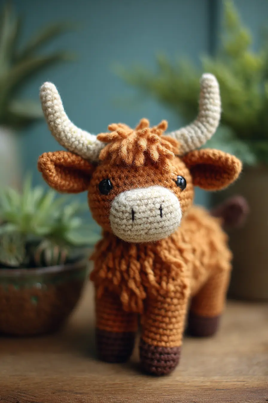Highland Cow Amigurumi Crochet Pattern — Horned Plush with Fluffy Mane