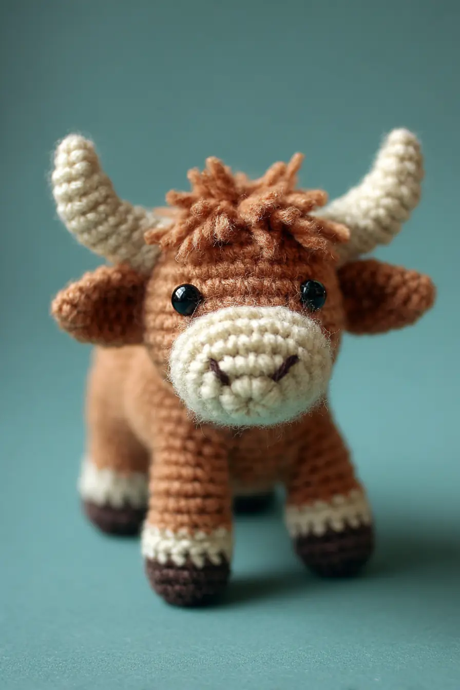 Highland Cow Crochet Amigurumi — Soft Bull with Horns (Worsted Yarn)