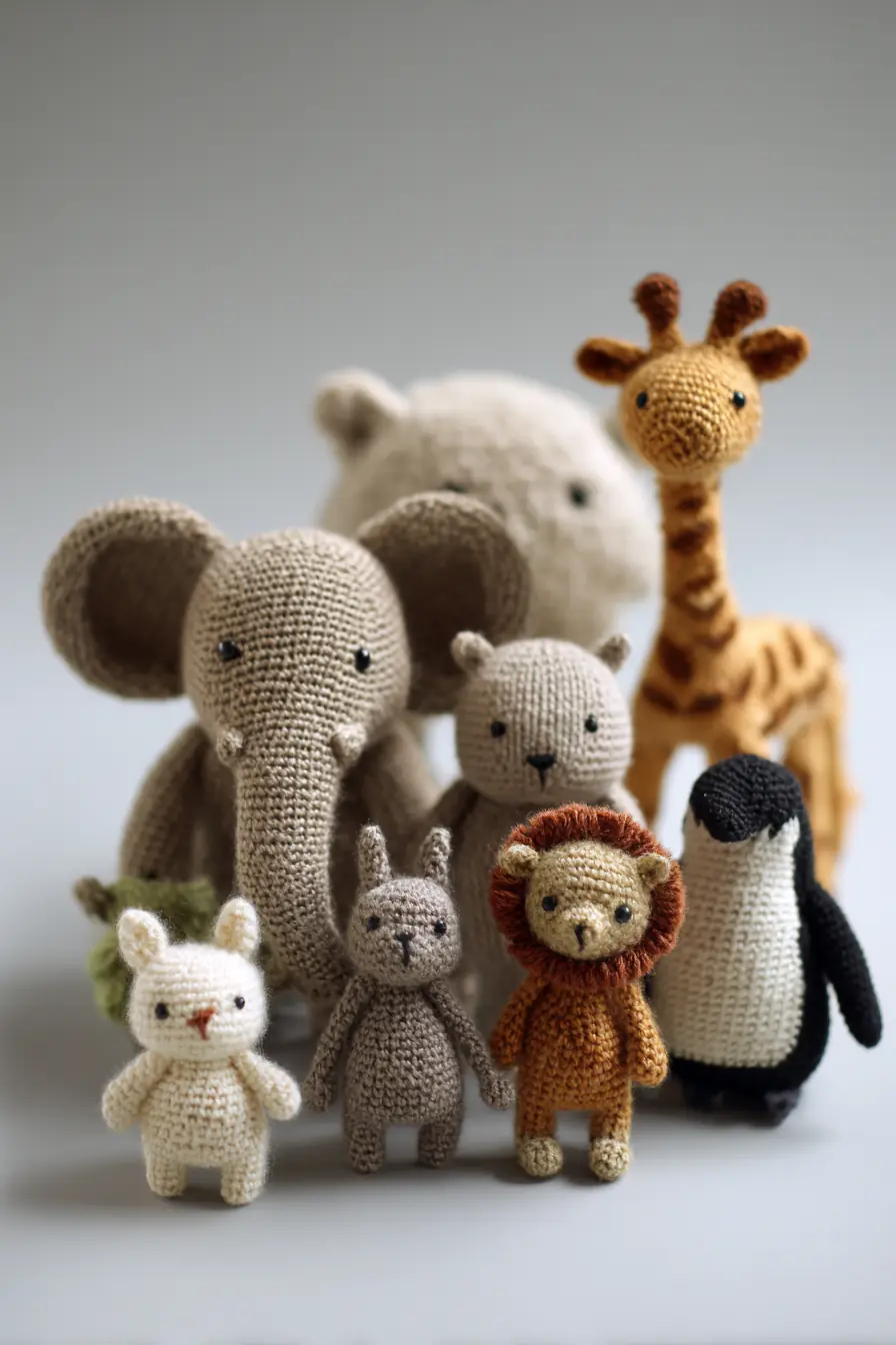 Mini Safari Amigurumi Set — Crochet Elephant, Giraffe, Lion & Baby Animals
