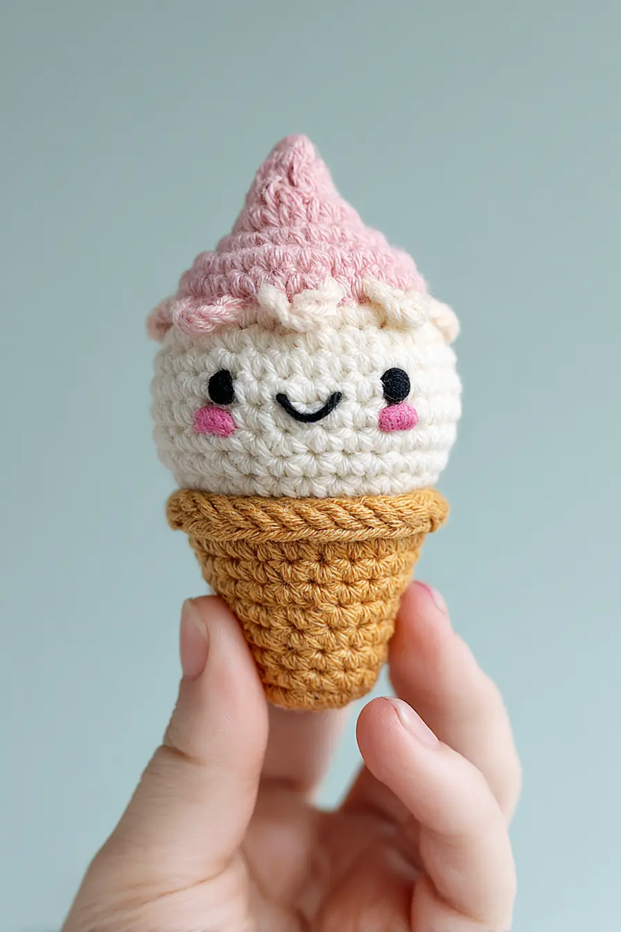 Mini Ice Cream Cone Amigurumi Crochet Pattern — Cute Soft Toy (7–10 cm)