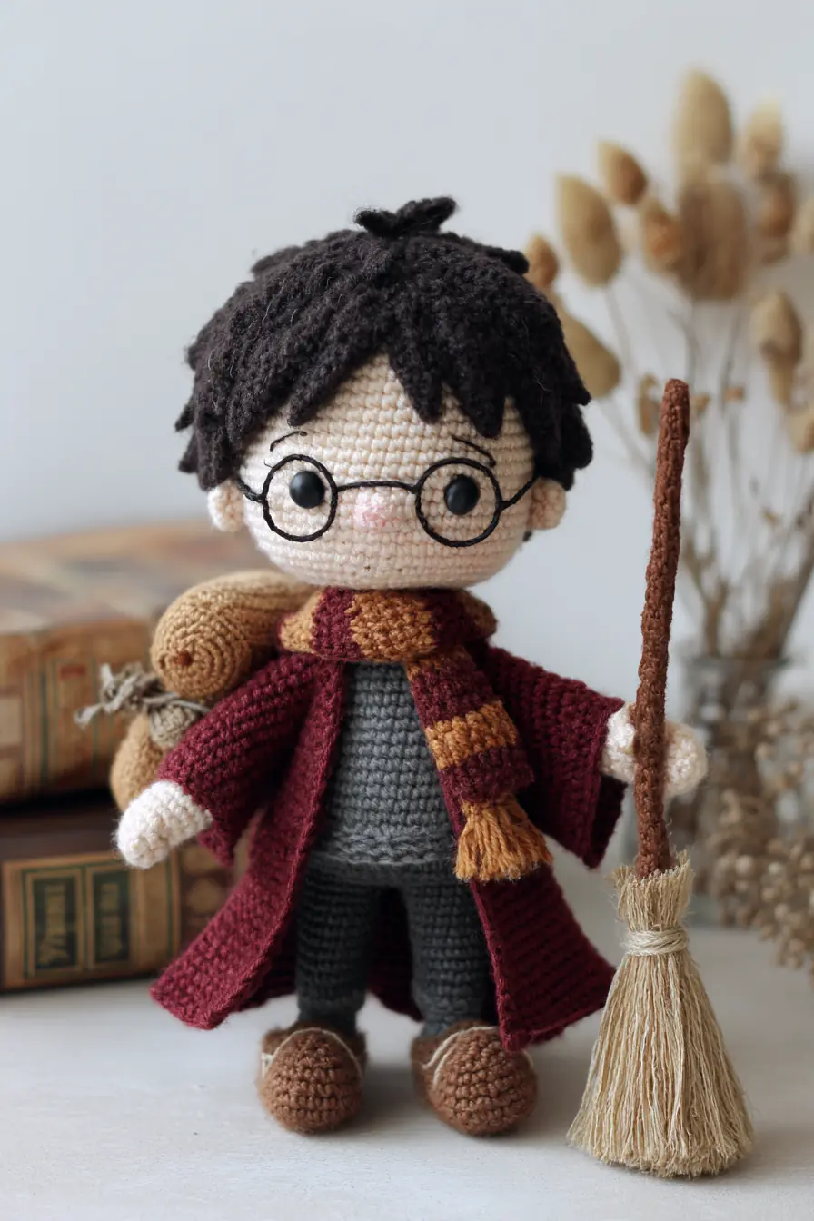Mini Wizard Amigurumi Doll with Scarf & Broom — Crochet Pattern Essentials