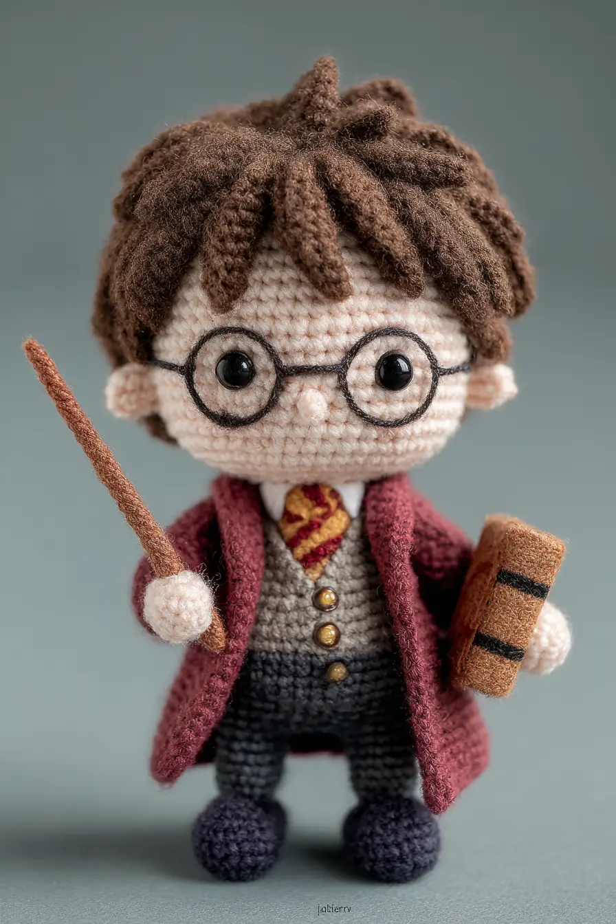 Mini Wizard Amigurumi — Crochet Doll with Glasses, Wand & Book