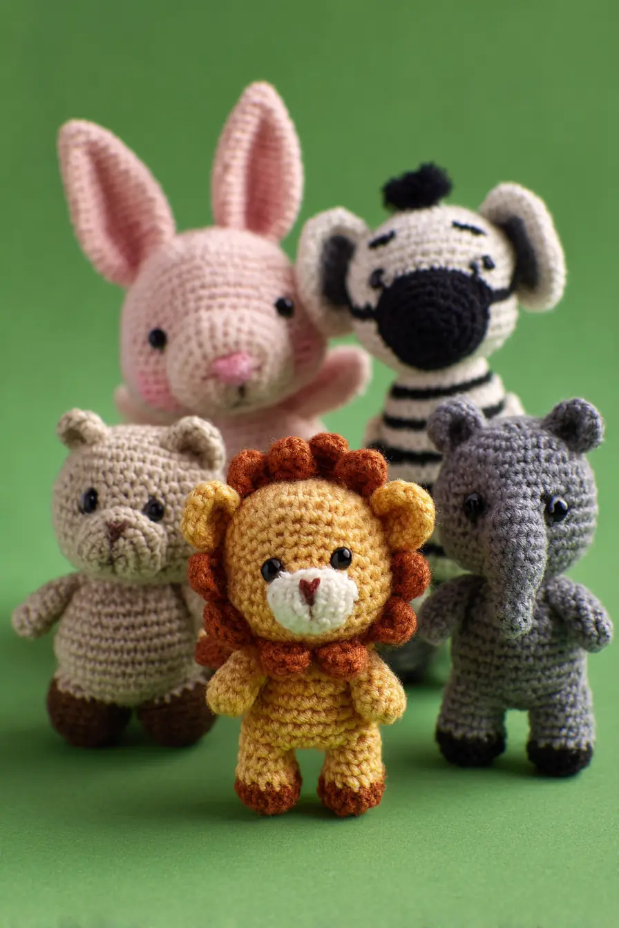 Mini Amigurumi Safari Animals Crochet Pattern — Lion, Elephant, Bunny, Bear, Zebra