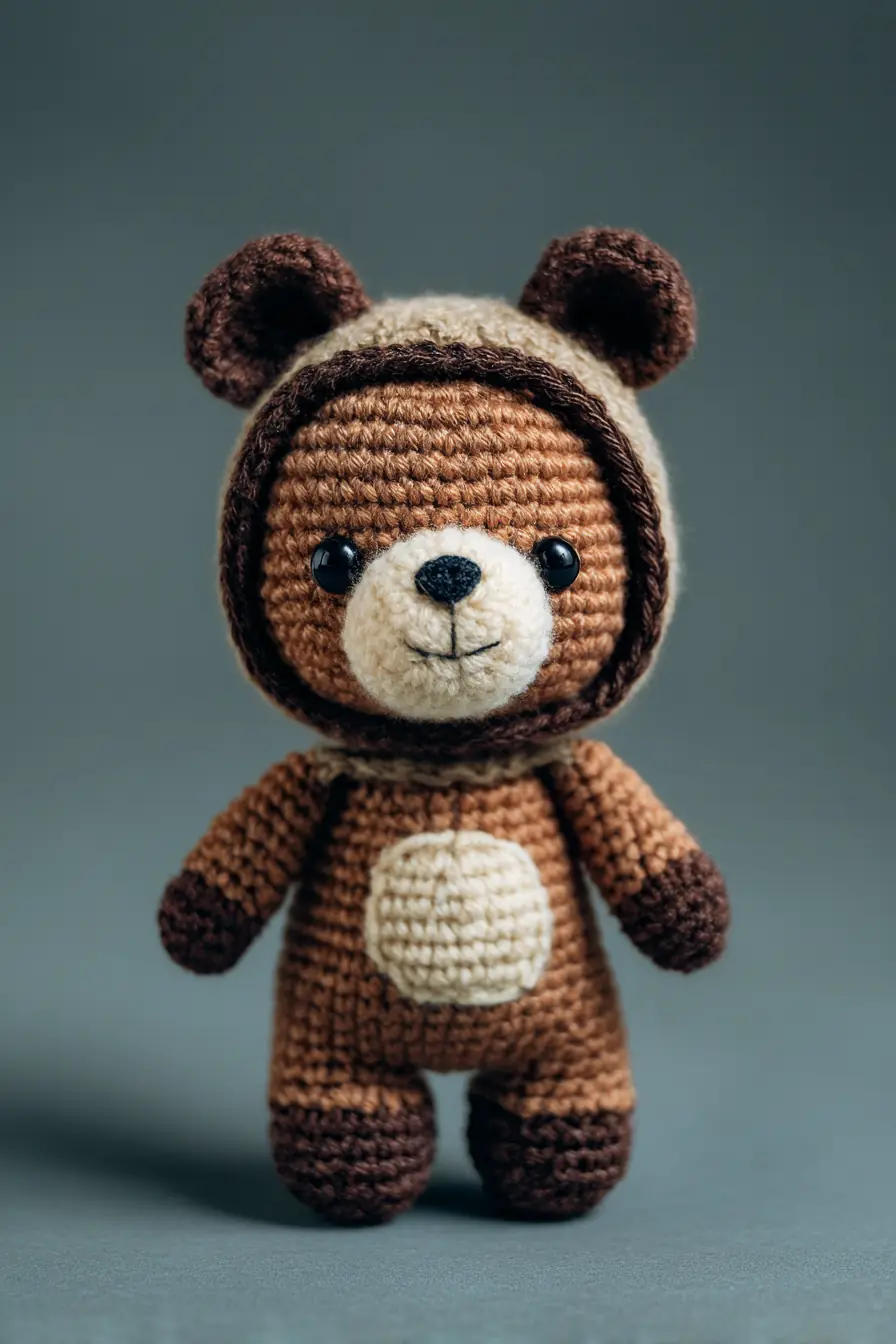 Mini Amigurumi Bear Crochet Pattern - Cute Hooded Teddy (6–7 in.)