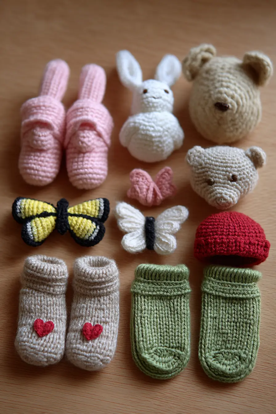 Mini Amigurumi Set Crochet Pattern — Bunny, Bear Heads, Booties & Butterflies