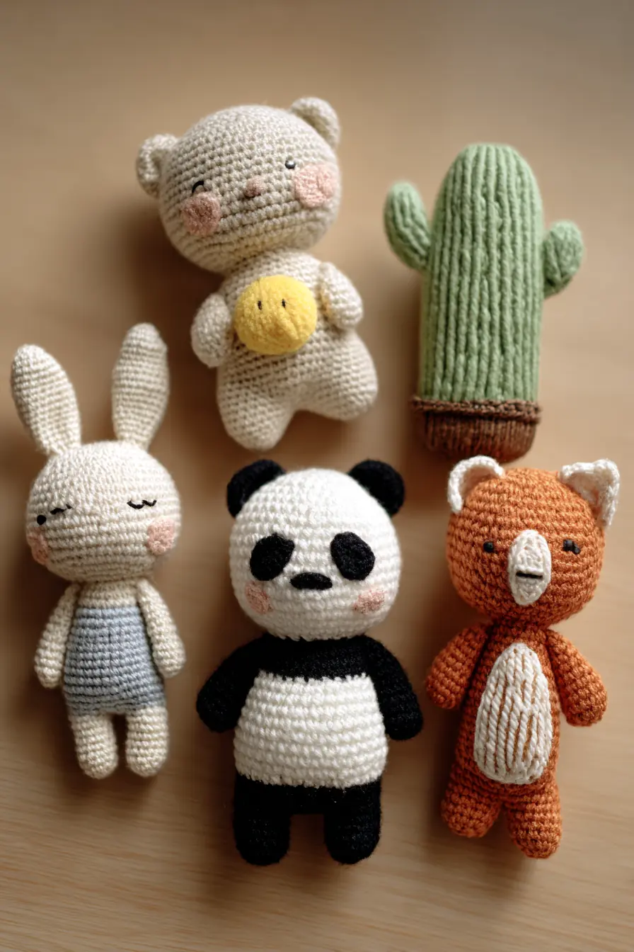 Mini Amigurumi Animal Set: Bunny, Panda, Fox & Cactus Crochet Guide