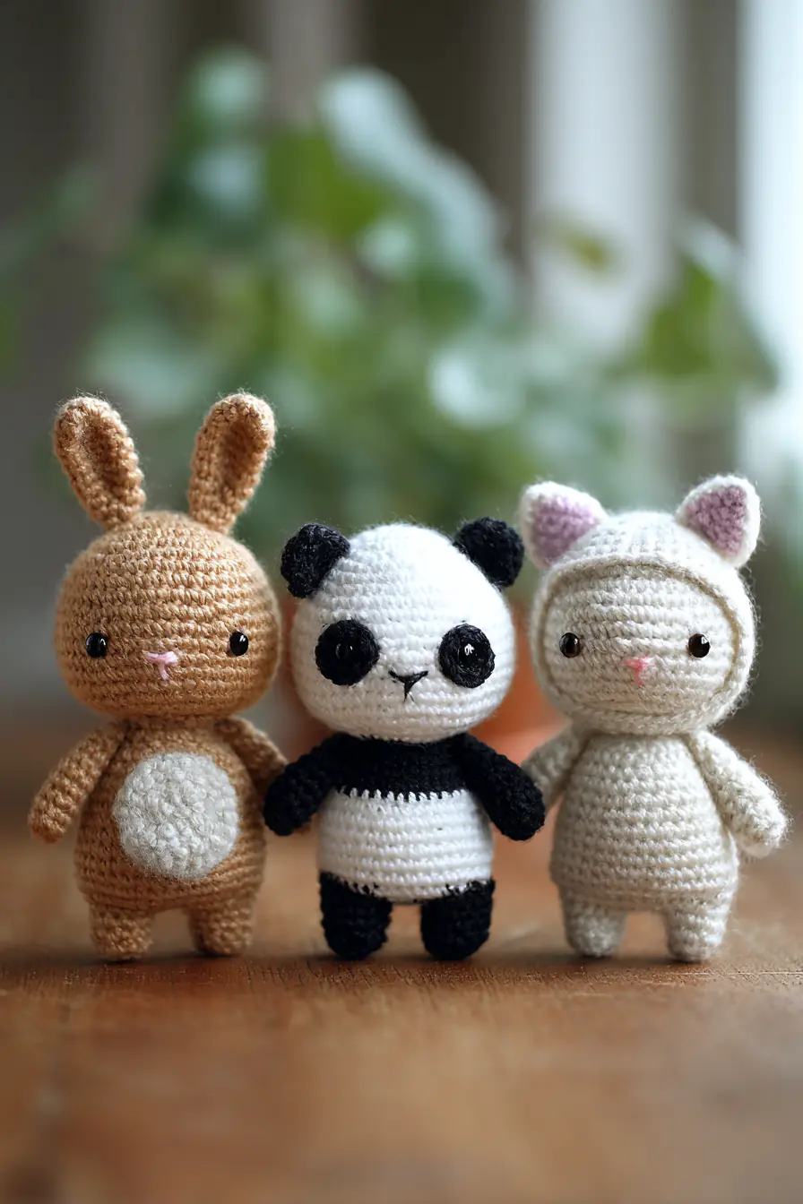 Mini Amigurumi Animal Trio: Bunny, Panda & Cat Crochet Pattern